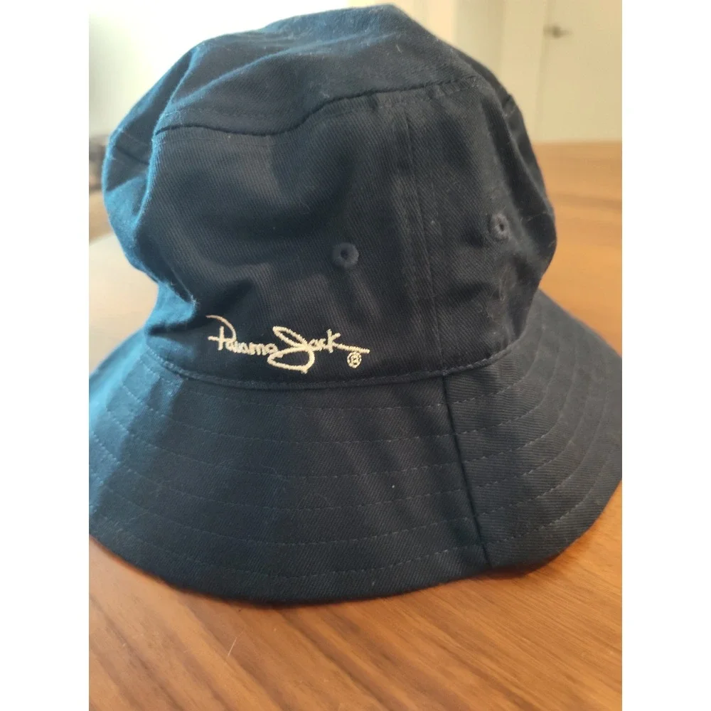 Panama Jack Navy Blue Bucket Hat Cotton Tropical Palm Print Brim Sun Hat OSFM